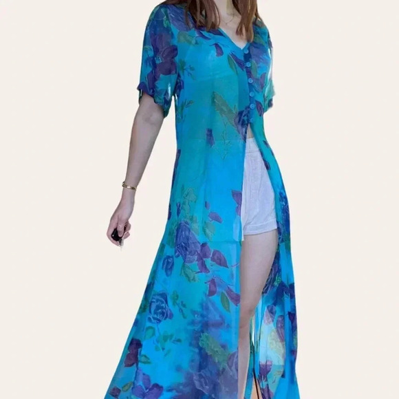 Vintage 90s/y2k Phool sheer duster mesh overdress/swim coverup caftan Medium - Picture 4 of 8
